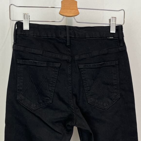 MOTHER  Size 26 High Waisted Looker Ankle Fray Jeans Guilty Glitter Racer Black - Picture 9 of 11